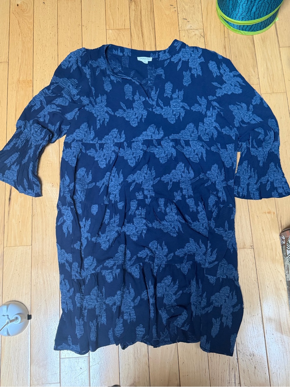 Chic Soul Women’s 3/4 Sleeve Relaxed Fit Peasant Dress Blue Floral Size 1X